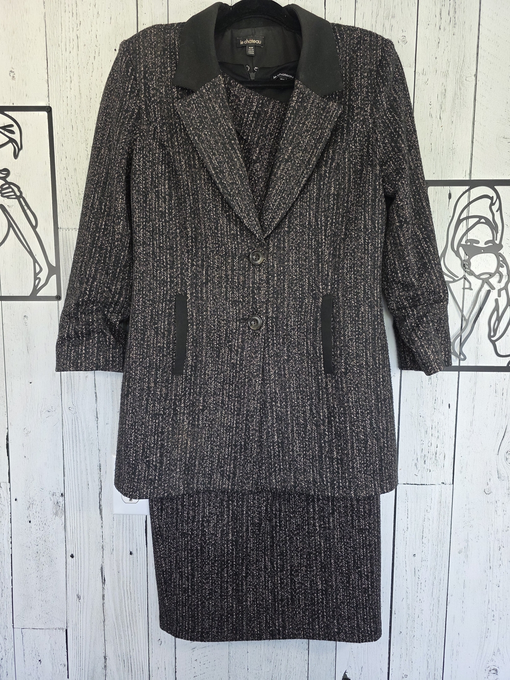 Le Château 2 Piece Tweed Dress & Blazer Set Size Medium Made In Canada